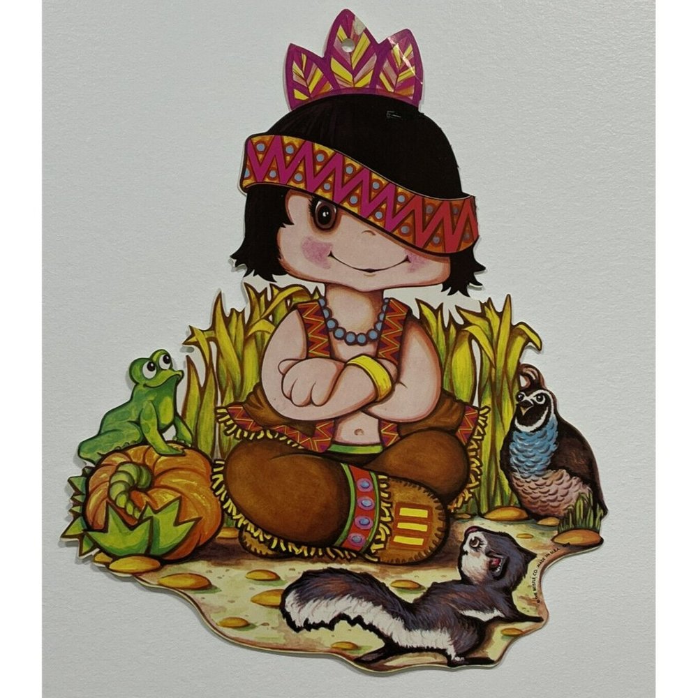 Thanksgiving Beistle Decoration American Indian Die Cut 1978 ADORABLE Kitschy